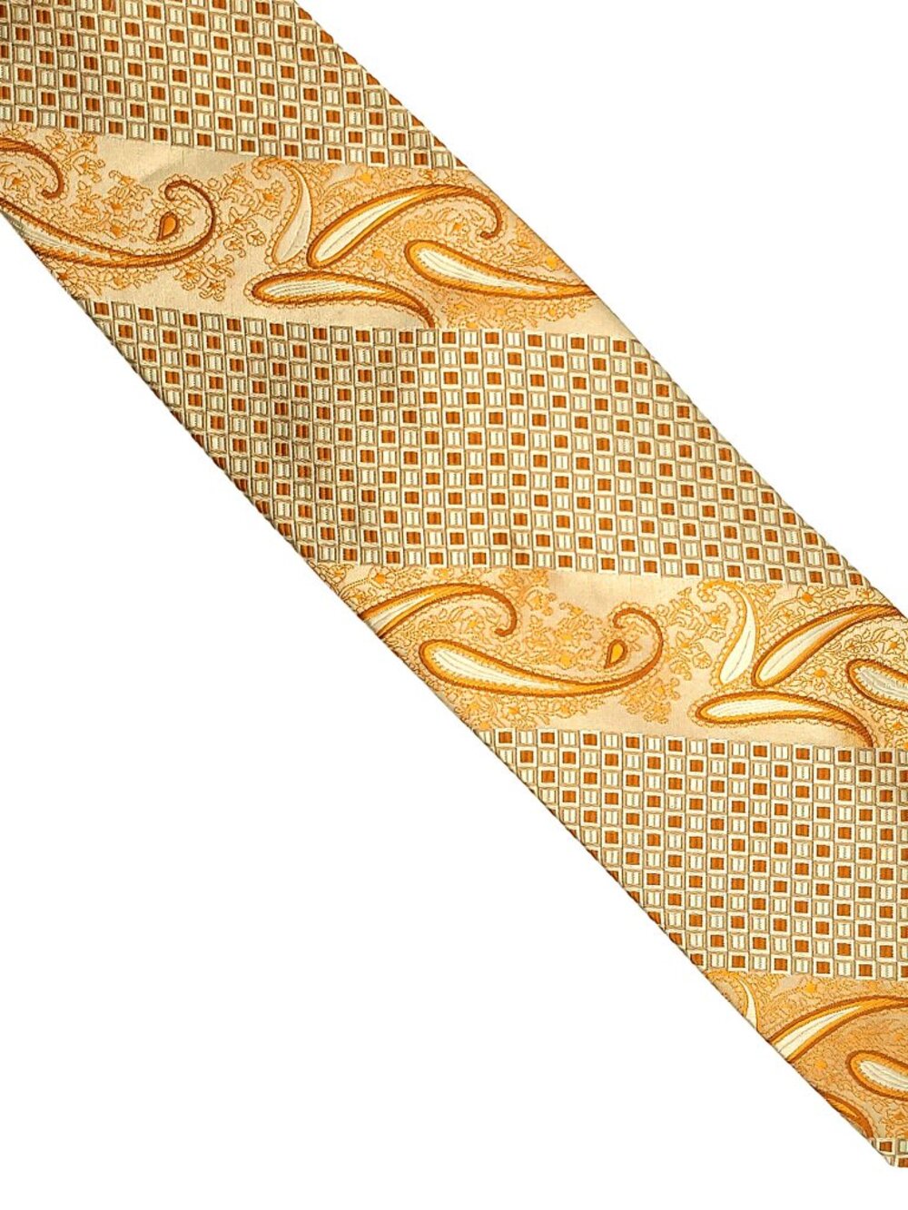 Bruno Conte Ivory Rust-Orange Paisley Geometric Handmade Tie Necktie 4 x 59